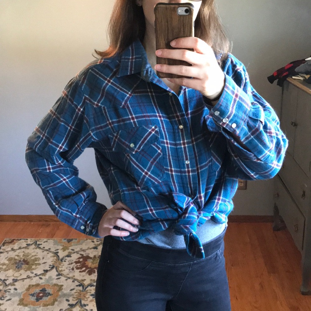 Vintage teal and red flannel shirt